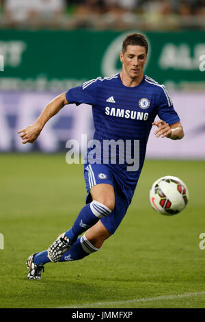 BUDAPEST, Ungheria - 10 agosto 2014: Fernando Torres del Chelsea durante Ferencvaros vs Chelsea stadium apertura partita di calcio a Groupama Arena il 10 agosto 2014 a Budapest, Ungheria. Foto Stock