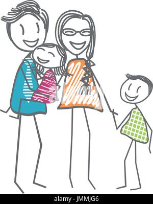 Una famiglia felice con i genitori e i bambini Illustrazione Vettoriale
