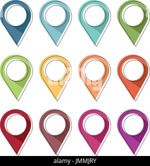 Pin colorati icona per individuare o indicare informazioni o informazioni Illustrazione Vettoriale