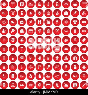 100 La tradizione di famiglia set di icone di colore rosso Illustrazione Vettoriale
