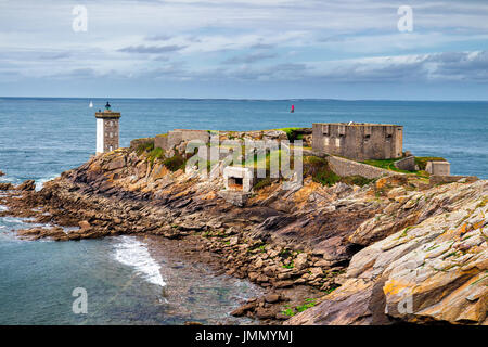 Pointe de Kermorvan, Kermovan faro, Brittany (Bretagne), Francia Foto Stock