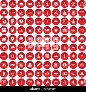 Governo 100 set di icone di colore rosso Illustrazione Vettoriale