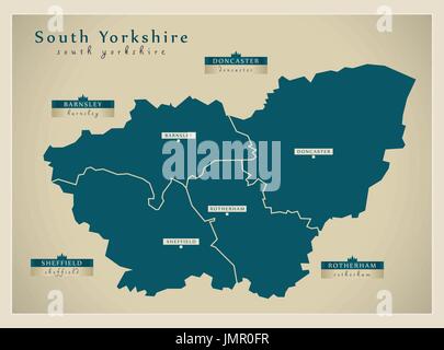 Mappa moderno - South Yorkshire Metropolitan County con il distretto di etichette illustrazione del Regno Unito Illustrazione Vettoriale