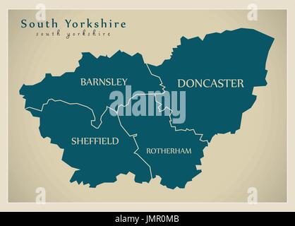 Mappa moderno - South Yorkshire Metropolitan County con il distretto di didascalie Inghilterra illustrazione del Regno Unito Illustrazione Vettoriale