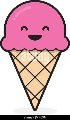 Ice Cream illustrazione. Cono di vettore e rosa gelato palla. Appartamento moderno disegno vettoriale. Illustrazione Vettoriale
