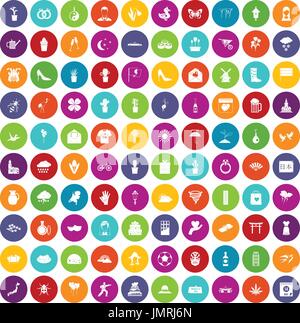 100 fiori set di icone di colore Illustrazione Vettoriale