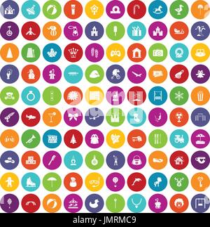 100 infanzia felice icone Imposta colore Illustrazione Vettoriale