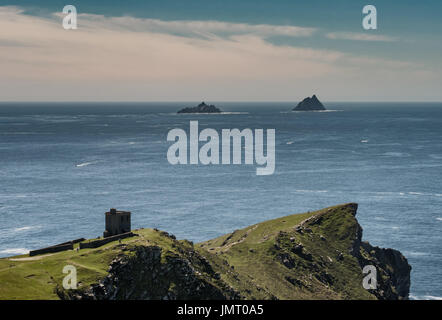 Isole Skellig visto da Bray testa isola Valentia in Irlanda Foto Stock