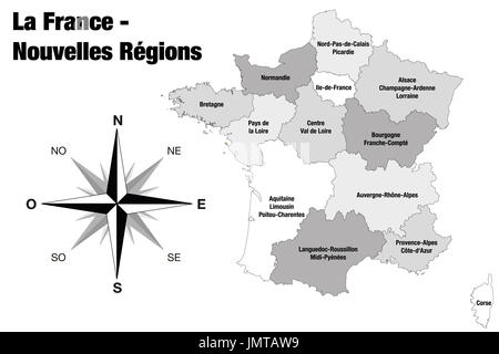 Versione finale delle nuove regioni di Francia - illustrazione isolato su bianco Foto Stock