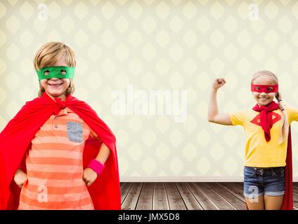 Composito Digitale di supereroe bambini in camera Foto Stock