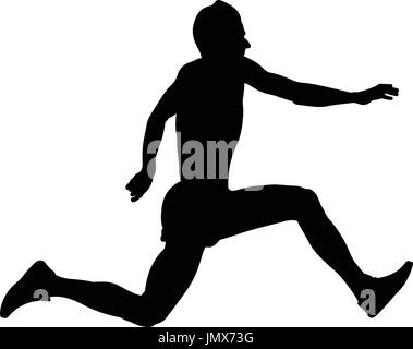 Atleta maschio ponticello un salto triplo silhouette nera Illustrazione Vettoriale