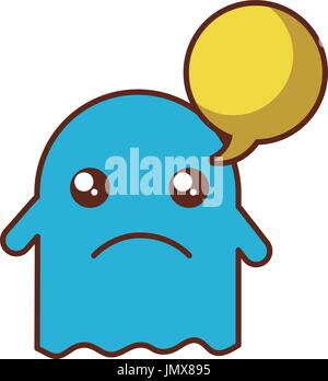 Ghost kawaii carattere con il discorso bolla Illustrazione Vettoriale