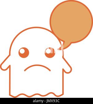 Ghost kawaii carattere con il discorso bolla Illustrazione Vettoriale