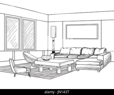 Contorno interno sketch. Blueprint di mobili. Foto Stock