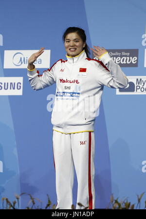 Budapest. 28 Luglio, 2017. Medaglia di bronzo della Cina di Shi Jinglin celebra durante la cerimonia di premiazione per donne 200m a rana nuoto evento al XVII Campionati del Mondo di nuoto FINA a Budapest, in Ungheria il 28 luglio 2017. Credito: Ding Xu/Xinhua/Alamy Live News Foto Stock