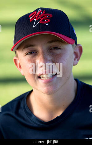 Boynton Beach, Florida, Stati Uniti d'America. 29 Luglio, 2017. Sean McCall, #11, West Boynton Little League All-Stars. Credito: Allen Eyestone/Palm Beach post/ZUMA filo/Alamy Live News Foto Stock