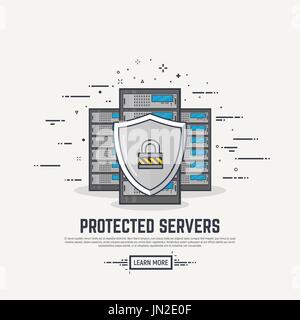 Per la protezione di server illustrazione di linea Illustrazione Vettoriale
