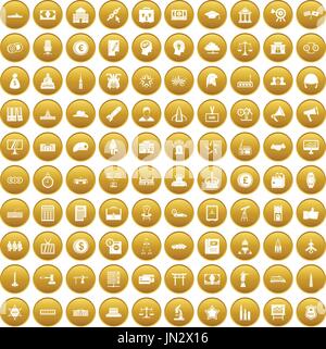 Governo 100 set di icone di oro Illustrazione Vettoriale