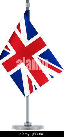 Bandiera di design. Bandiera inglese appeso sul palo metallico. Modello isolato per i tuoi progetti. Illustrazione Vettoriale. Illustrazione Vettoriale