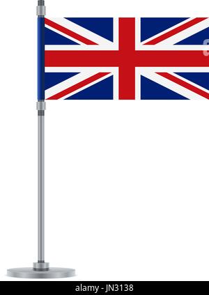 Bandiera di design. Bandiera inglese sul palo metallico. Modello isolato per i tuoi progetti. Illustrazione Vettoriale. Illustrazione Vettoriale