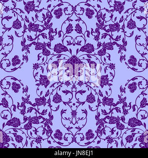 Intricato seamless pattern in stile orientale in colore viola. Ornati in elementi di design.Inricate decorazione ornamentale , può essere usato su wedding invita Foto Stock