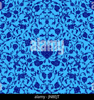 Intricato seamless pattern in stile orientale in bluecolor. Ornati in elementi di design.Inricate decorazione ornamentale , può essere usato su wedding invitatio Foto Stock