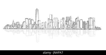 Costruzioni architettoniche. Città vista panoramica. Città di scena disegno vettoriale. Paesaggio urbano. Grattacielo paesaggio sfondo con copia spazio. Foto Stock