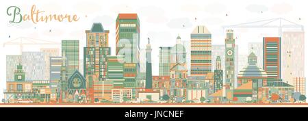 Abstract dello skyline di Baltimora con edifici di colore. illustrazione vettoriale. viaggi di affari e di turismo con il concetto di architettura moderna. Illustrazione Vettoriale