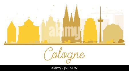 Cologne City skyline golden silhouette. illustrazione vettoriale. semplice piatto concetto per il turismo presentazione, banner, cartellone o sito web. Illustrazione Vettoriale