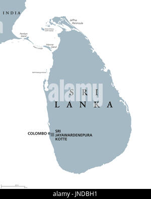 Sri Lanka mappa politico con capitelli Sri Jayawardenepura Colombo e Colombo. Etichetta inglese. Repubblica democratica socialista. Ex Ceylon. Foto Stock