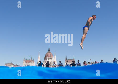 Budapest. 29 Luglio, 2017. Un concorrente pratiche davanti il round finale di Uomini 27m alto tuffo finale al XVII Campionati del Mondo di nuoto FINA a Budapest, in Ungheria il 29 luglio 2017. Credito: Attila Volgyi/Xinhua/Alamy Live News Foto Stock