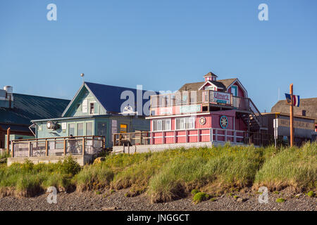 Città, Homer Spit, Omero, Penisola di Kenai, Alaska, STATI UNITI D'AMERICA Foto Stock