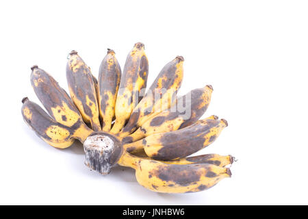 Mazzetto di nero maturano Wild Banana, asiatici o Banane Banane coltivata isolati su sfondo bianco Foto Stock