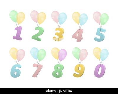 Set di numeri di volume su palloncini per compleanno Illustrazione Vettoriale