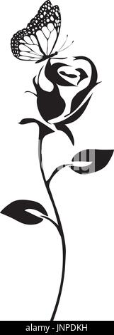 Illustrazione vettoriale di una rosa silhouette con farfalla Illustrazione Vettoriale