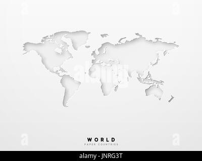 Mappa del mondo la progettazione dettagliata di colore bianco tagliato da un nastro di carta Illustrazione Vettoriale