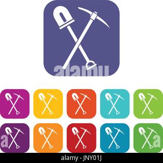 Pala e piccone set di icone Illustrazione Vettoriale