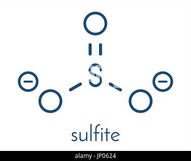 Anione solfito, struttura chimica. Sali di solfito sono comuni additivi alimentari. Formula di scheletro. Illustrazione Vettoriale