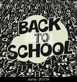 Si torna a scuola. Logo design. Lettere di colore giallo con stelle su fondo nero. Alfabeto di fumetti. Isolato su bianco Illustrazione Vettoriale