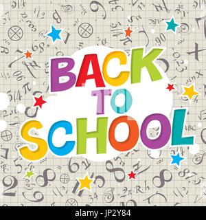 Si torna a scuola. Poster colorati con cella di carta e formule. Illustrazione Vettoriale