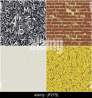 Quattro educational seamless patterns vettore collezione. Si torna a scuola sfondi insieme di vettore Illustrazione Vettoriale