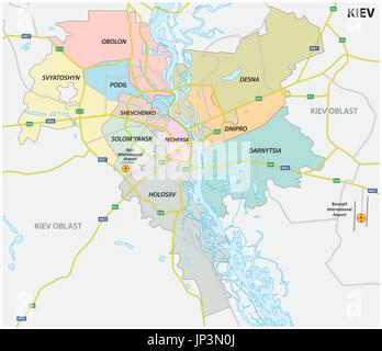 Amministrativo, politico e una roadmap della capitale ucraina di Kiev Illustrazione Vettoriale