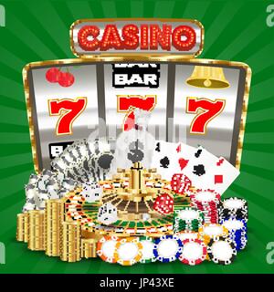 Casinò con slot machine gioco di carte chip di roulette Illustrazione Vettoriale