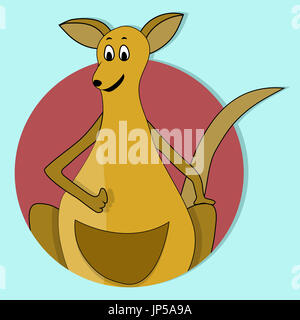 Cartoon felice kangaroo icona colore piatto. Icona di Australia con canguro illustrazione vettoriale Foto Stock