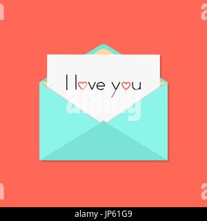 Verde lettera aperta con ti amo sul foglio bianco Illustrazione Vettoriale