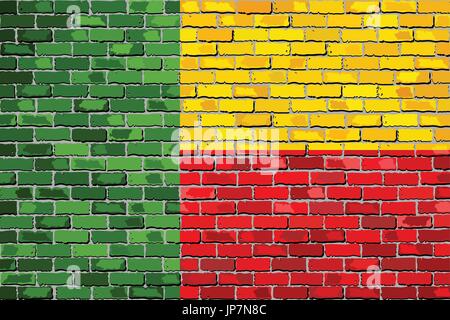 Bandiera del Benin su un muro di mattoni - Illustrazione, Benin bandiera sul mattone sfondo testurizzato, Abstract grunge vettore di mosaico Illustrazione Vettoriale