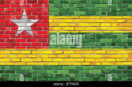 Bandiera del Togo su un muro di mattoni - Illustrazione, Togo bandiera sul mattone sfondo testurizzato, Abstract grunge vettore di mosaico Illustrazione Vettoriale