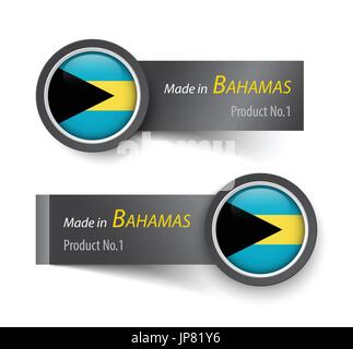 Icona bandiera ed etichetta con testo made in Bahamas . Illustrazione Vettoriale