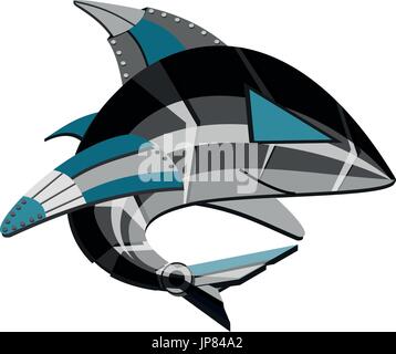 Un robot shark come se egli saltò in aria per illustrare la forza, la potenza e la tecnologia Illustrazione Vettoriale