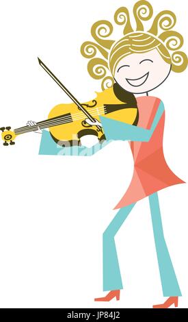Una donna che suona il violino in piedi per un concerto o per piacere Illustrazione Vettoriale